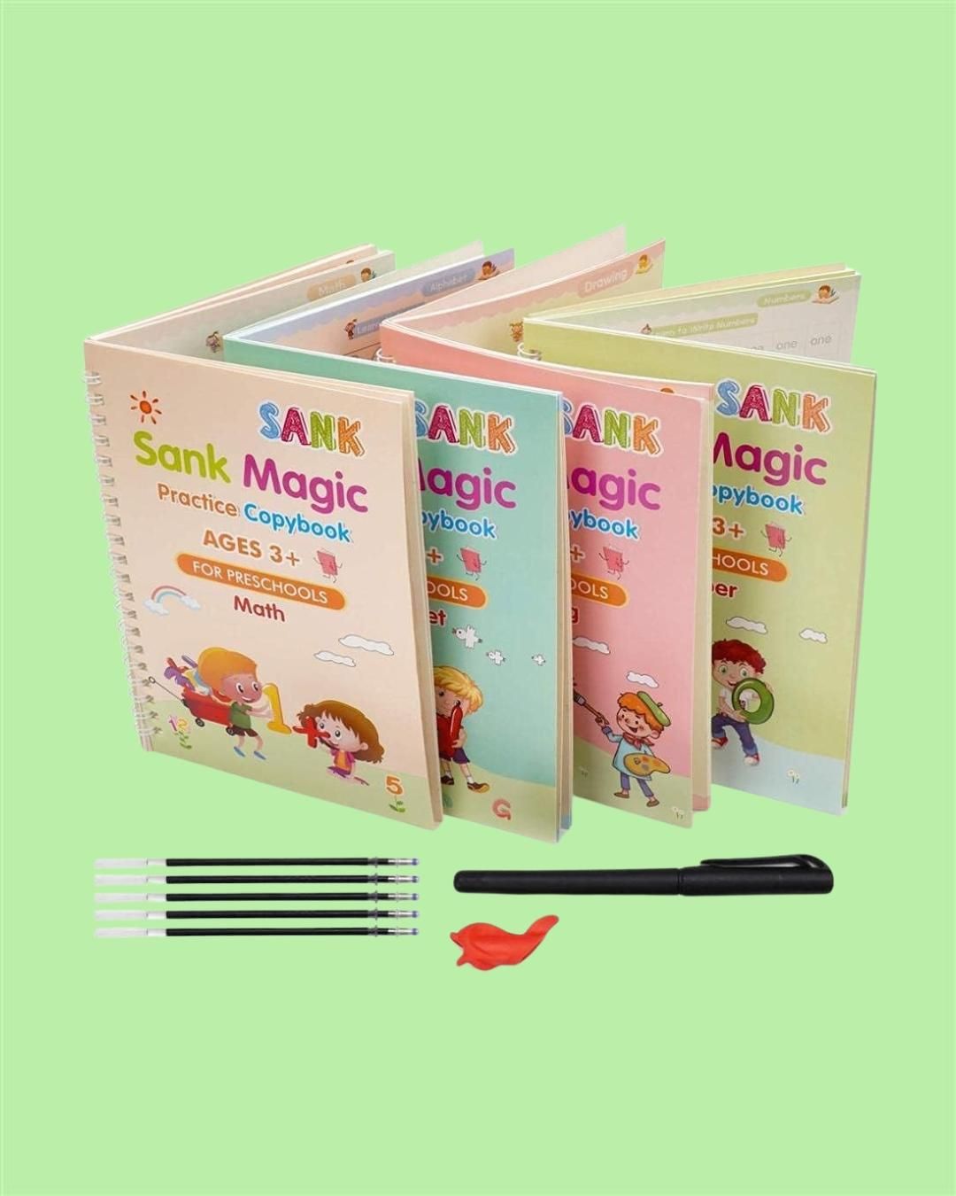Sank Magic Practice Copybook (4 BOOKS,1 PEN,1 GRIP,10 REFILL)